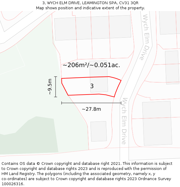 3, WYCH ELM DRIVE, LEAMINGTON SPA, CV31 3QR: Plot and title map