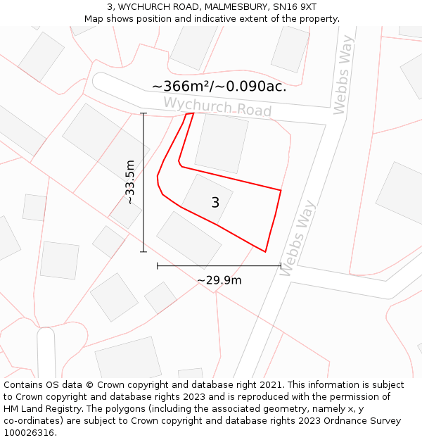 3, WYCHURCH ROAD, MALMESBURY, SN16 9XT: Plot and title map