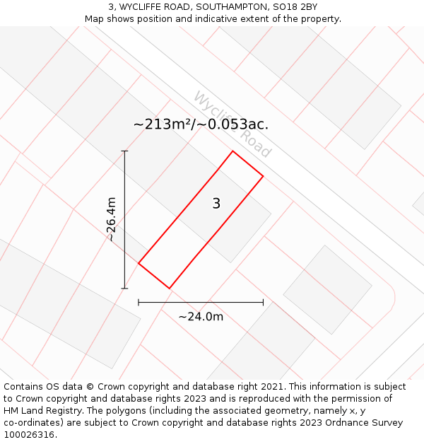 3, WYCLIFFE ROAD, SOUTHAMPTON, SO18 2BY: Plot and title map