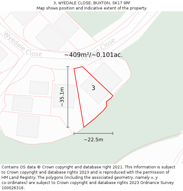 3, WYEDALE CLOSE, BUXTON, SK17 9RF: Plot and title map
