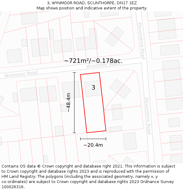 3, WYNMOOR ROAD, SCUNTHORPE, DN17 1EZ: Plot and title map