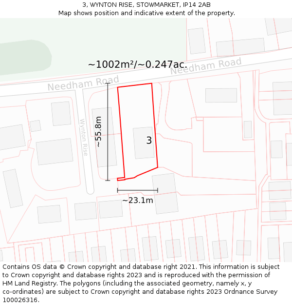 3, WYNTON RISE, STOWMARKET, IP14 2AB: Plot and title map