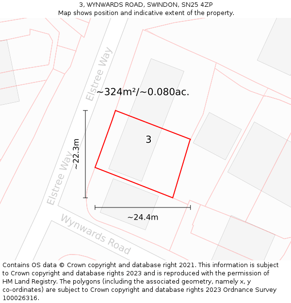 3, WYNWARDS ROAD, SWINDON, SN25 4ZP: Plot and title map