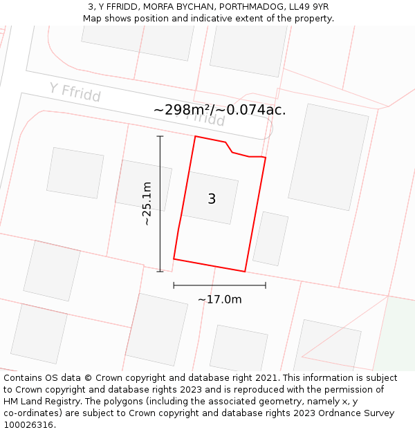 3, Y FFRIDD, MORFA BYCHAN, PORTHMADOG, LL49 9YR: Plot and title map