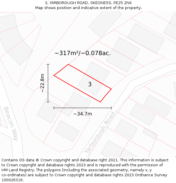 3, YARBOROUGH ROAD, SKEGNESS, PE25 2NX: Plot and title map