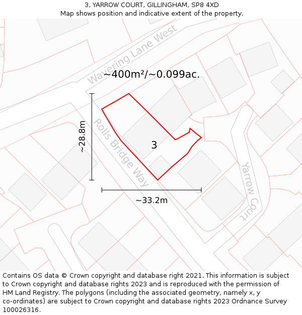 3, YARROW COURT, GILLINGHAM, SP8 4XD: Plot and title map