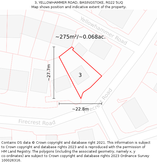 3, YELLOWHAMMER ROAD, BASINGSTOKE, RG22 5UQ: Plot and title map