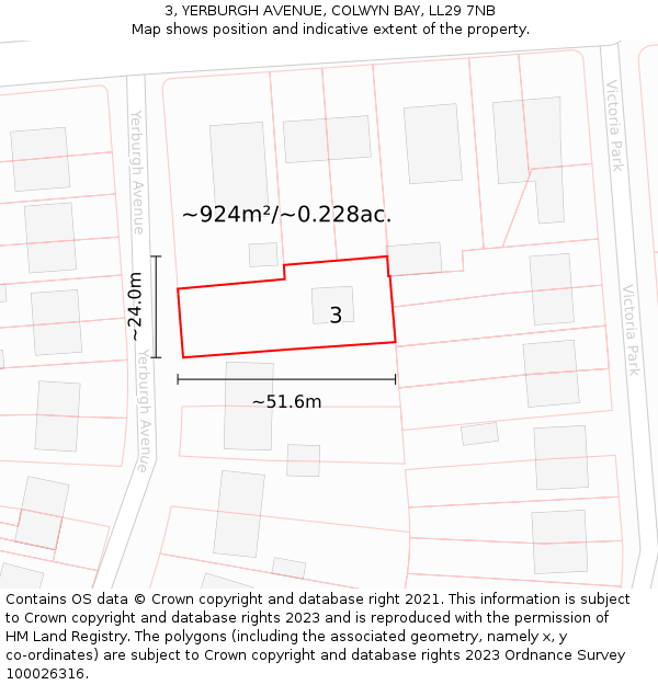 3, YERBURGH AVENUE, COLWYN BAY, LL29 7NB: Plot and title map