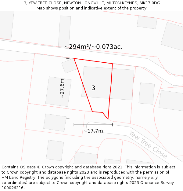 3, YEW TREE CLOSE, NEWTON LONGVILLE, MILTON KEYNES, MK17 0DG: Plot and title map