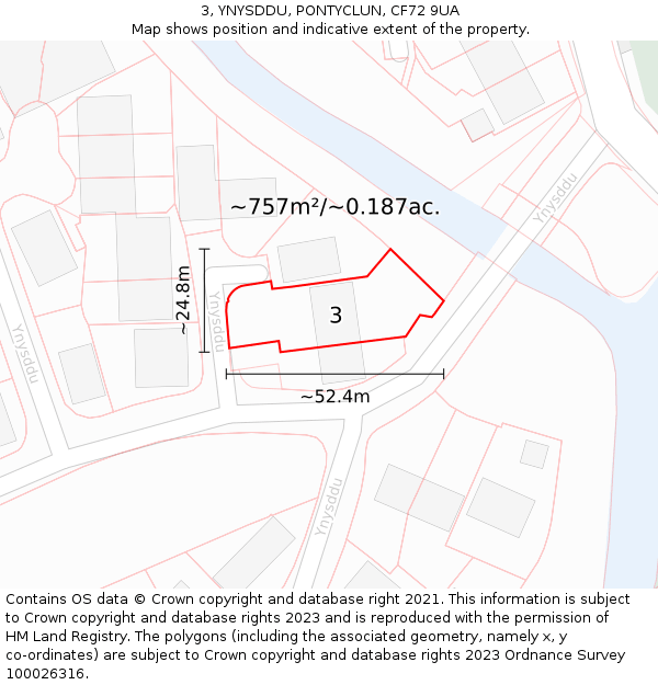 3, YNYSDDU, PONTYCLUN, CF72 9UA: Plot and title map