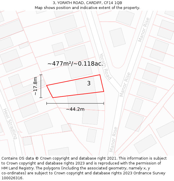 3, YORATH ROAD, CARDIFF, CF14 1QB: Plot and title map