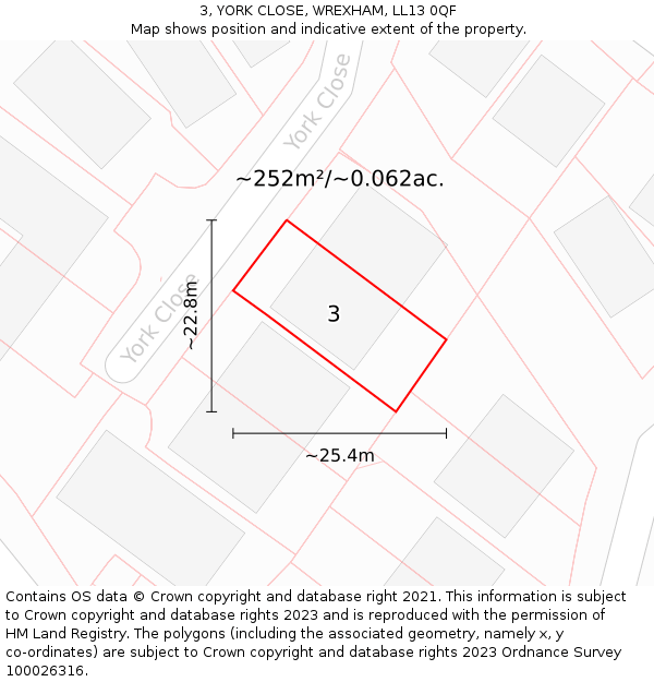 3, YORK CLOSE, WREXHAM, LL13 0QF: Plot and title map