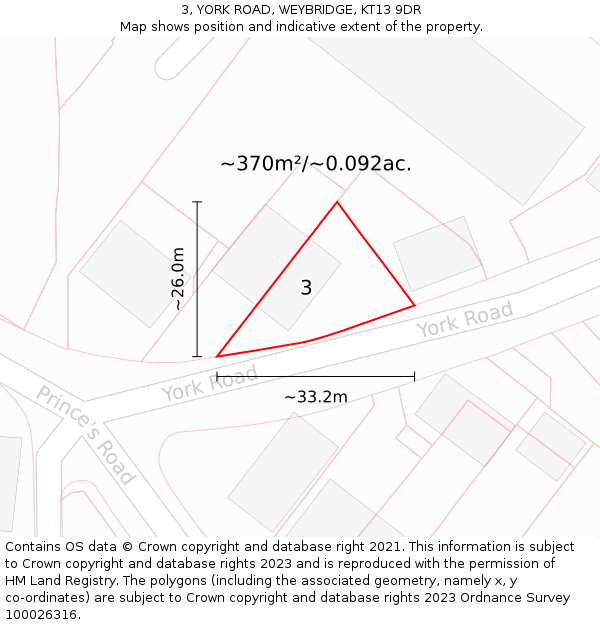 3, YORK ROAD, WEYBRIDGE, KT13 9DR: Plot and title map