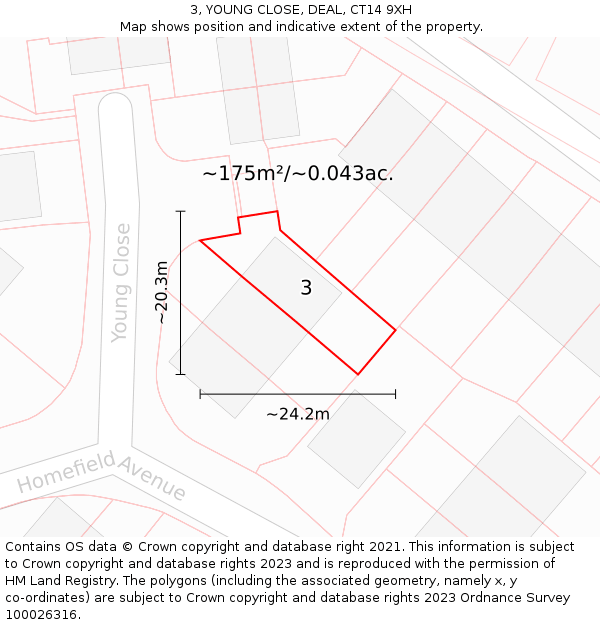 3, YOUNG CLOSE, DEAL, CT14 9XH: Plot and title map