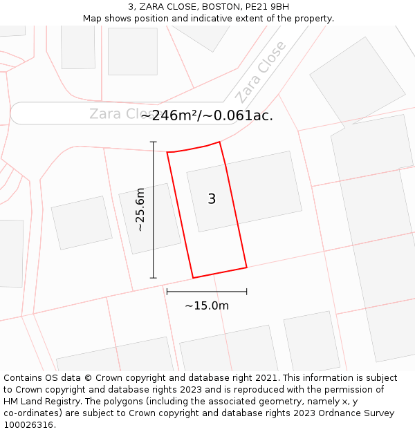 3, ZARA CLOSE, BOSTON, PE21 9BH: Plot and title map