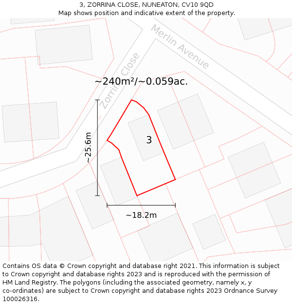 3, ZORRINA CLOSE, NUNEATON, CV10 9QD: Plot and title map