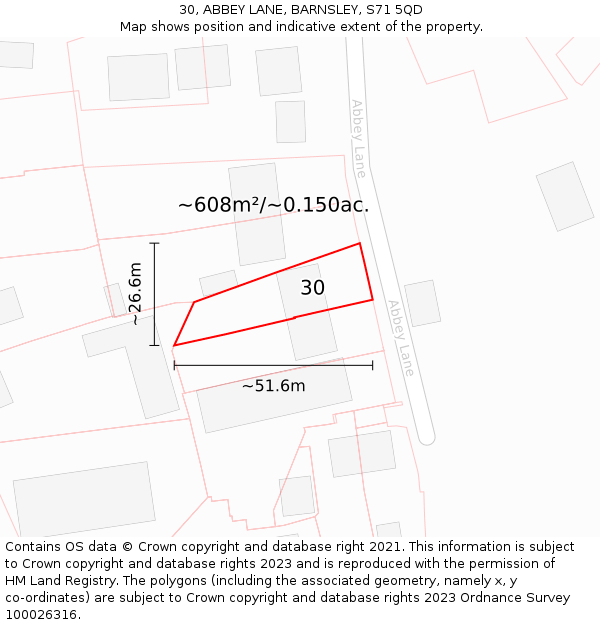 30, ABBEY LANE, BARNSLEY, S71 5QD: Plot and title map