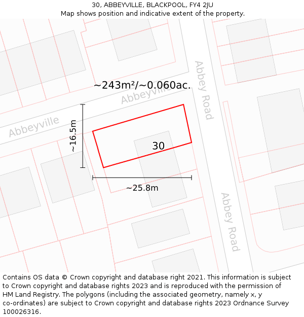 30, ABBEYVILLE, BLACKPOOL, FY4 2JU: Plot and title map