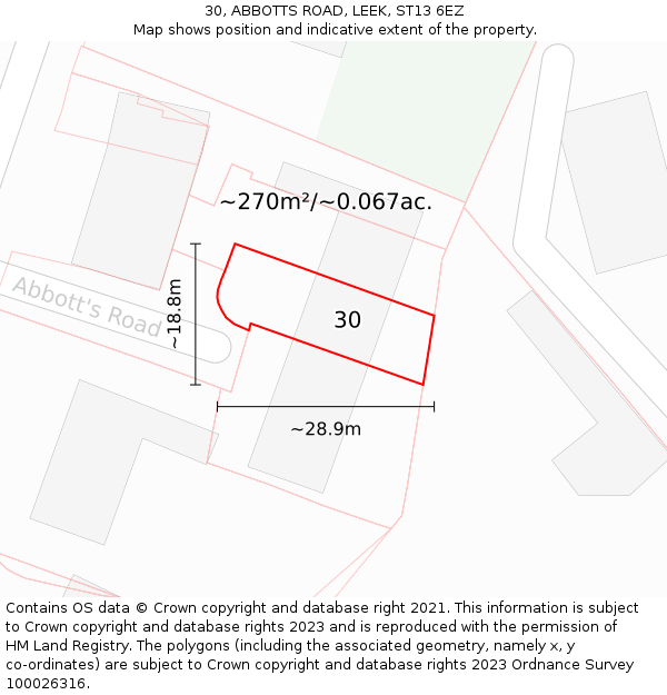 30, ABBOTTS ROAD, LEEK, ST13 6EZ: Plot and title map