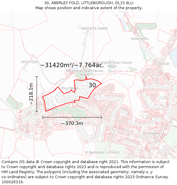 30, ABERLEY FOLD, LITTLEBOROUGH, OL15 9LU: Plot and title map