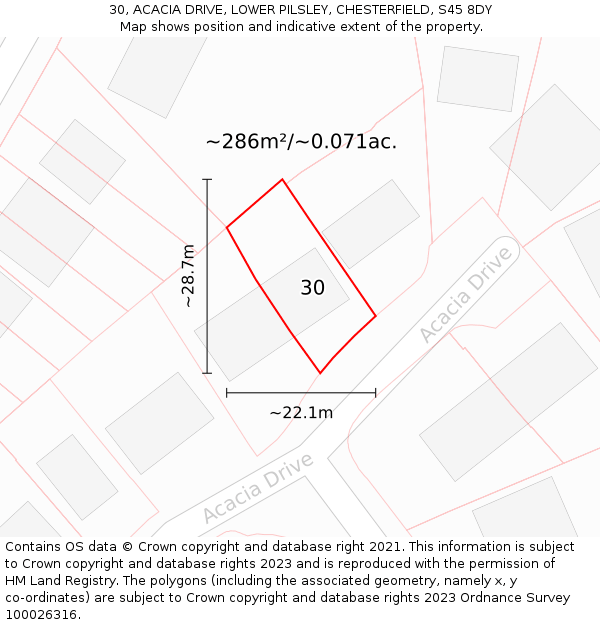 30, ACACIA DRIVE, LOWER PILSLEY, CHESTERFIELD, S45 8DY: Plot and title map