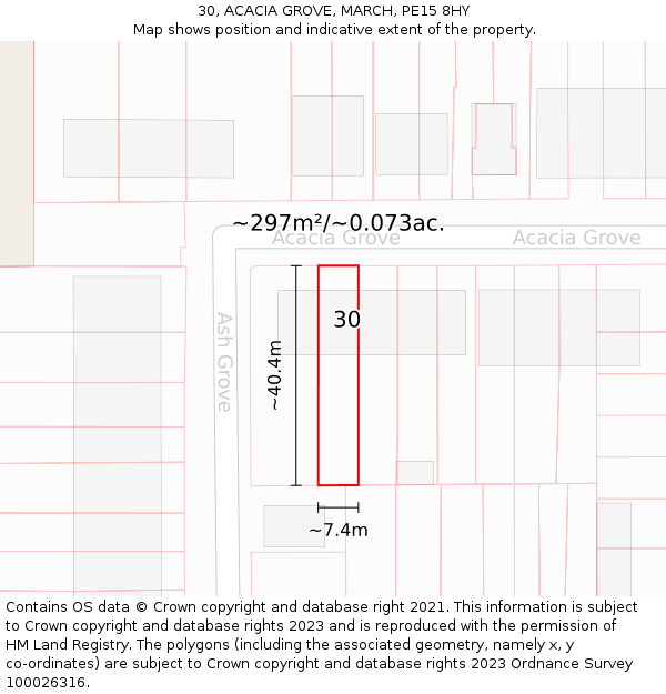 30, ACACIA GROVE, MARCH, PE15 8HY: Plot and title map