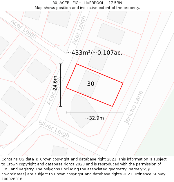 30, ACER LEIGH, LIVERPOOL, L17 5BN: Plot and title map