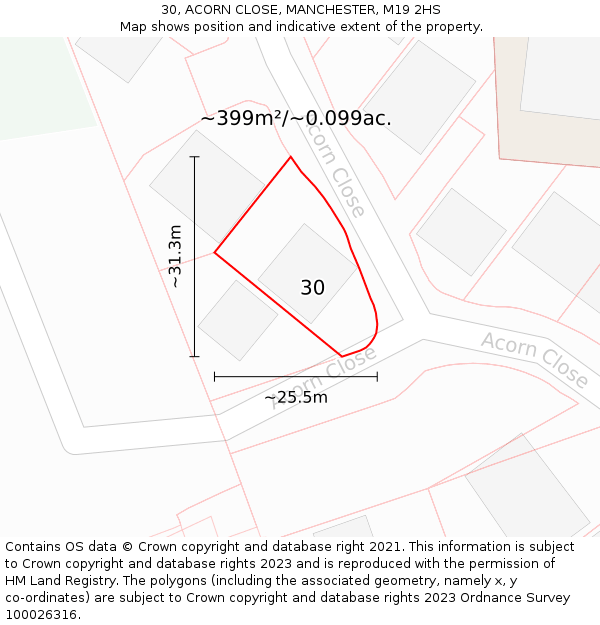 30, ACORN CLOSE, MANCHESTER, M19 2HS: Plot and title map