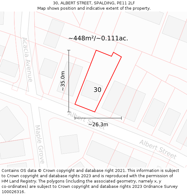 30, ALBERT STREET, SPALDING, PE11 2LF: Plot and title map