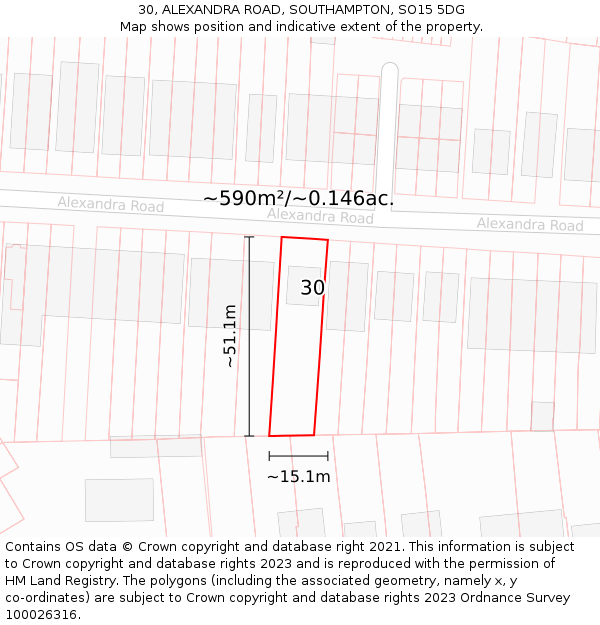 30, ALEXANDRA ROAD, SOUTHAMPTON, SO15 5DG: Plot and title map