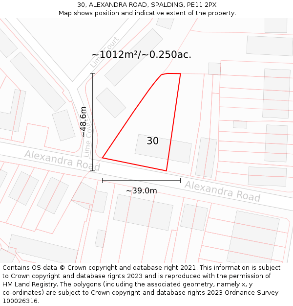 30, ALEXANDRA ROAD, SPALDING, PE11 2PX: Plot and title map