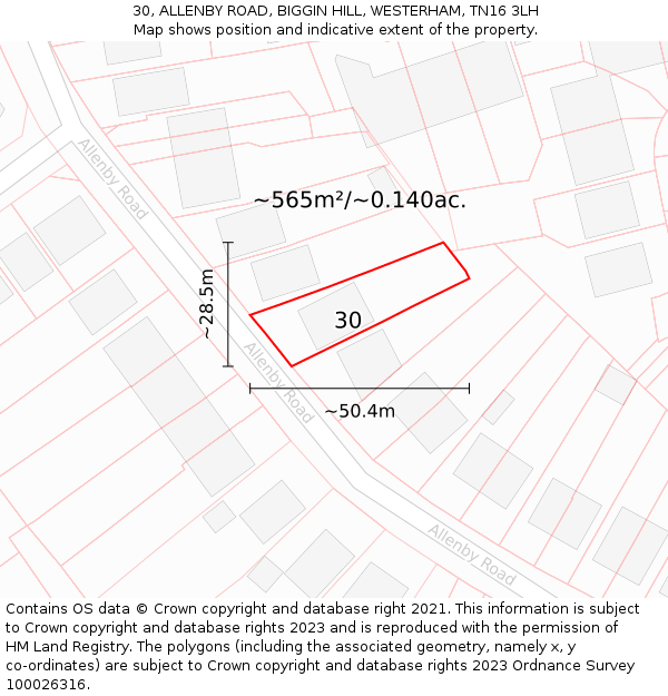 30, ALLENBY ROAD, BIGGIN HILL, WESTERHAM, TN16 3LH: Plot and title map