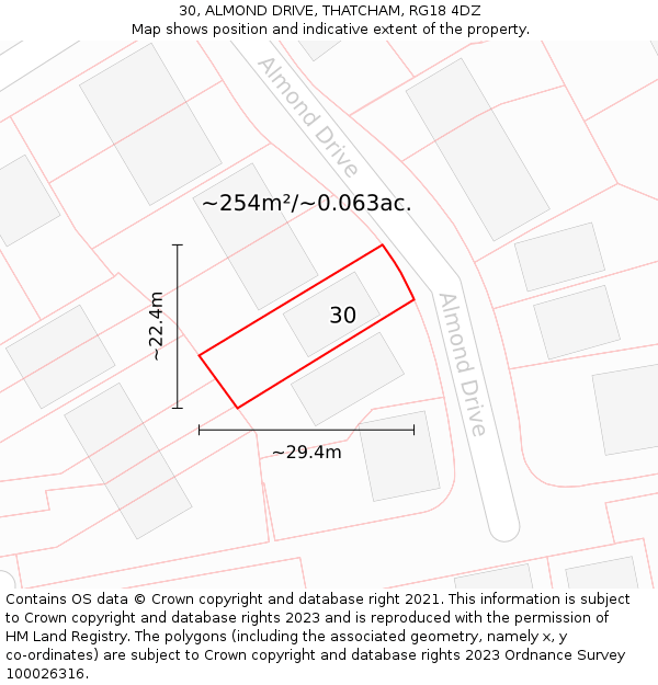 30, ALMOND DRIVE, THATCHAM, RG18 4DZ: Plot and title map