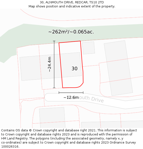 30, ALNMOUTH DRIVE, REDCAR, TS10 2TD: Plot and title map