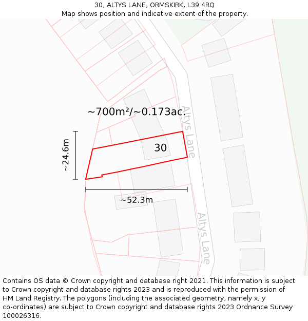 30, ALTYS LANE, ORMSKIRK, L39 4RQ: Plot and title map
