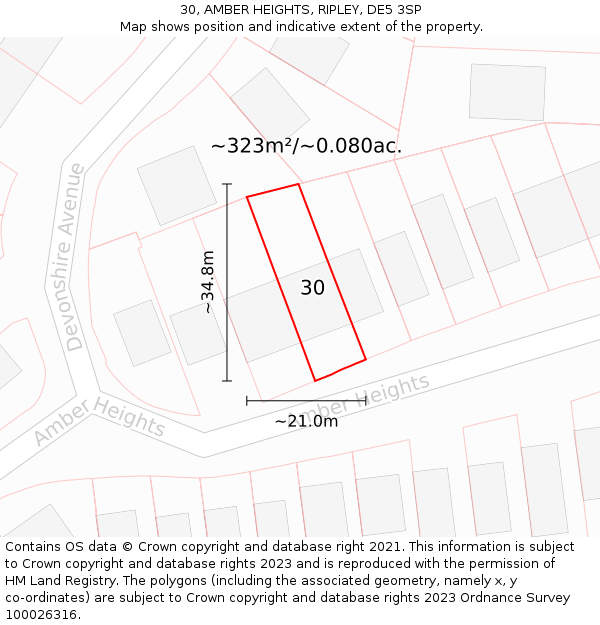 30, AMBER HEIGHTS, RIPLEY, DE5 3SP: Plot and title map