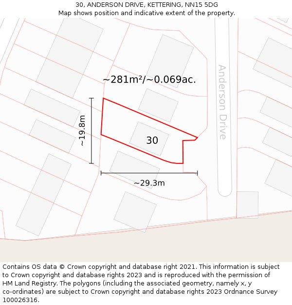 30, ANDERSON DRIVE, KETTERING, NN15 5DG: Plot and title map
