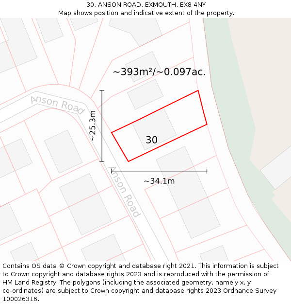 30, ANSON ROAD, EXMOUTH, EX8 4NY: Plot and title map