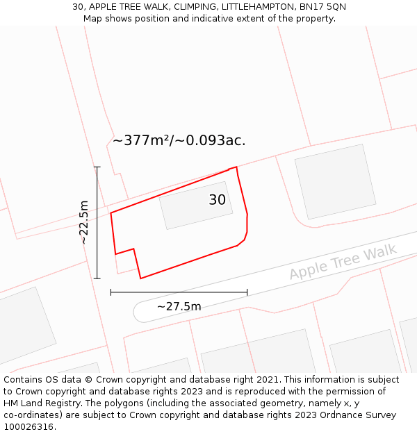 30, APPLE TREE WALK, CLIMPING, LITTLEHAMPTON, BN17 5QN: Plot and title map