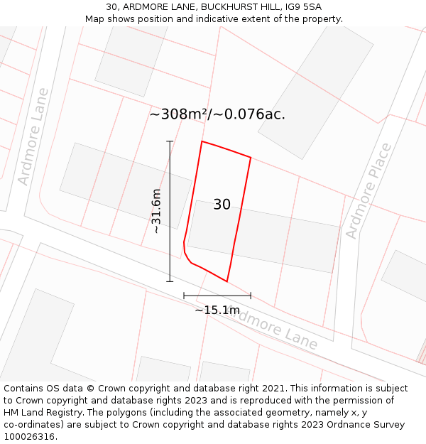 30, ARDMORE LANE, BUCKHURST HILL, IG9 5SA: Plot and title map