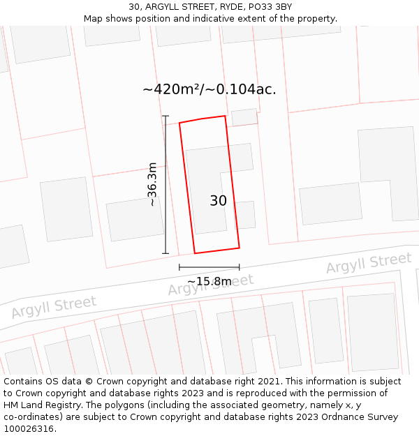 30, ARGYLL STREET, RYDE, PO33 3BY: Plot and title map