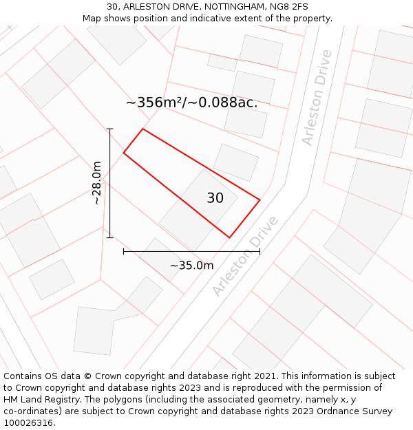 30, ARLESTON DRIVE, NOTTINGHAM, NG8 2FS: Plot and title map