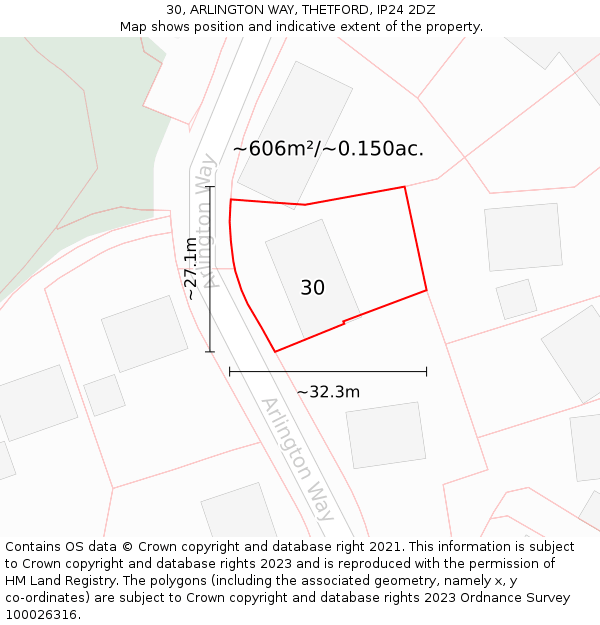 30, ARLINGTON WAY, THETFORD, IP24 2DZ: Plot and title map