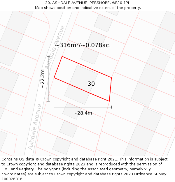 30, ASHDALE AVENUE, PERSHORE, WR10 1PL: Plot and title map