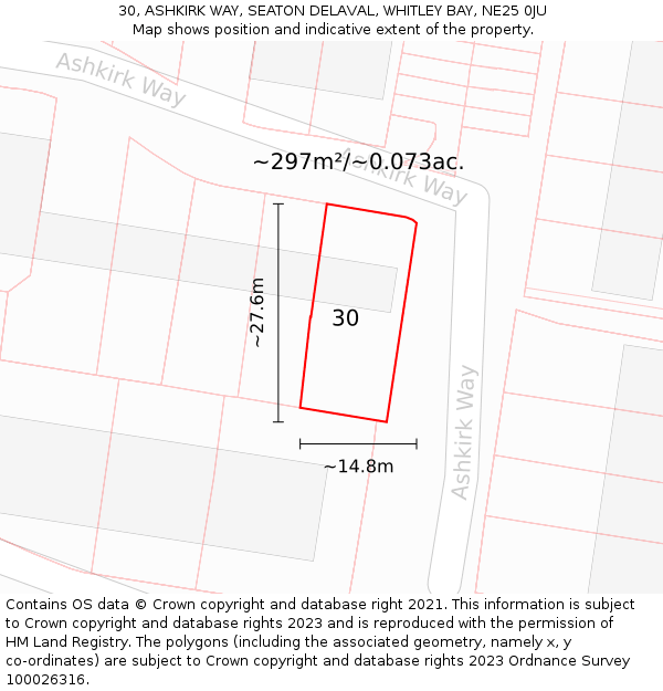 30, ASHKIRK WAY, SEATON DELAVAL, WHITLEY BAY, NE25 0JU: Plot and title map