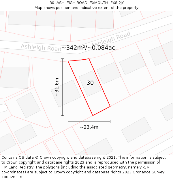 30, ASHLEIGH ROAD, EXMOUTH, EX8 2JY: Plot and title map
