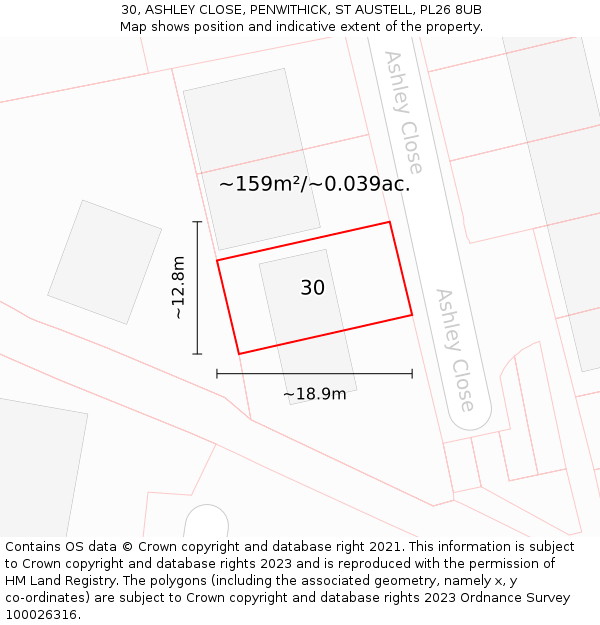 30, ASHLEY CLOSE, PENWITHICK, ST AUSTELL, PL26 8UB: Plot and title map