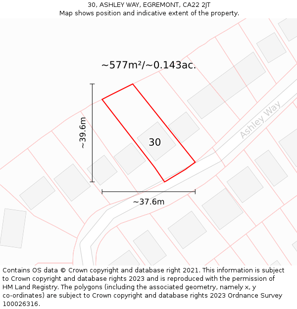 30, ASHLEY WAY, EGREMONT, CA22 2JT: Plot and title map