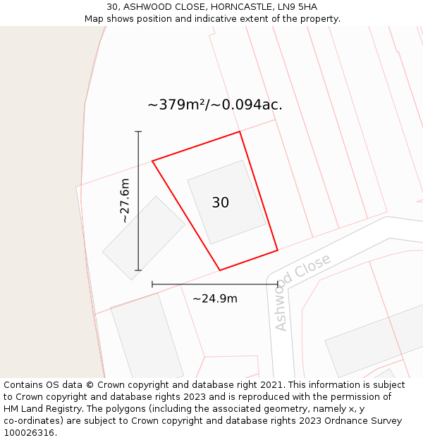 30, ASHWOOD CLOSE, HORNCASTLE, LN9 5HA: Plot and title map