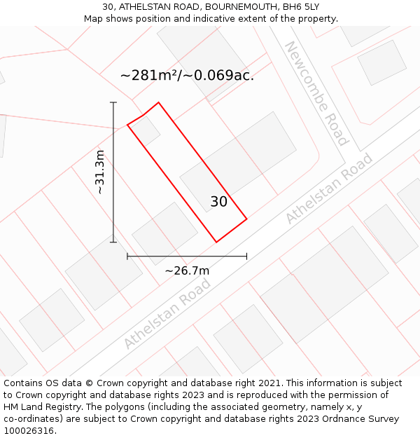 30, ATHELSTAN ROAD, BOURNEMOUTH, BH6 5LY: Plot and title map